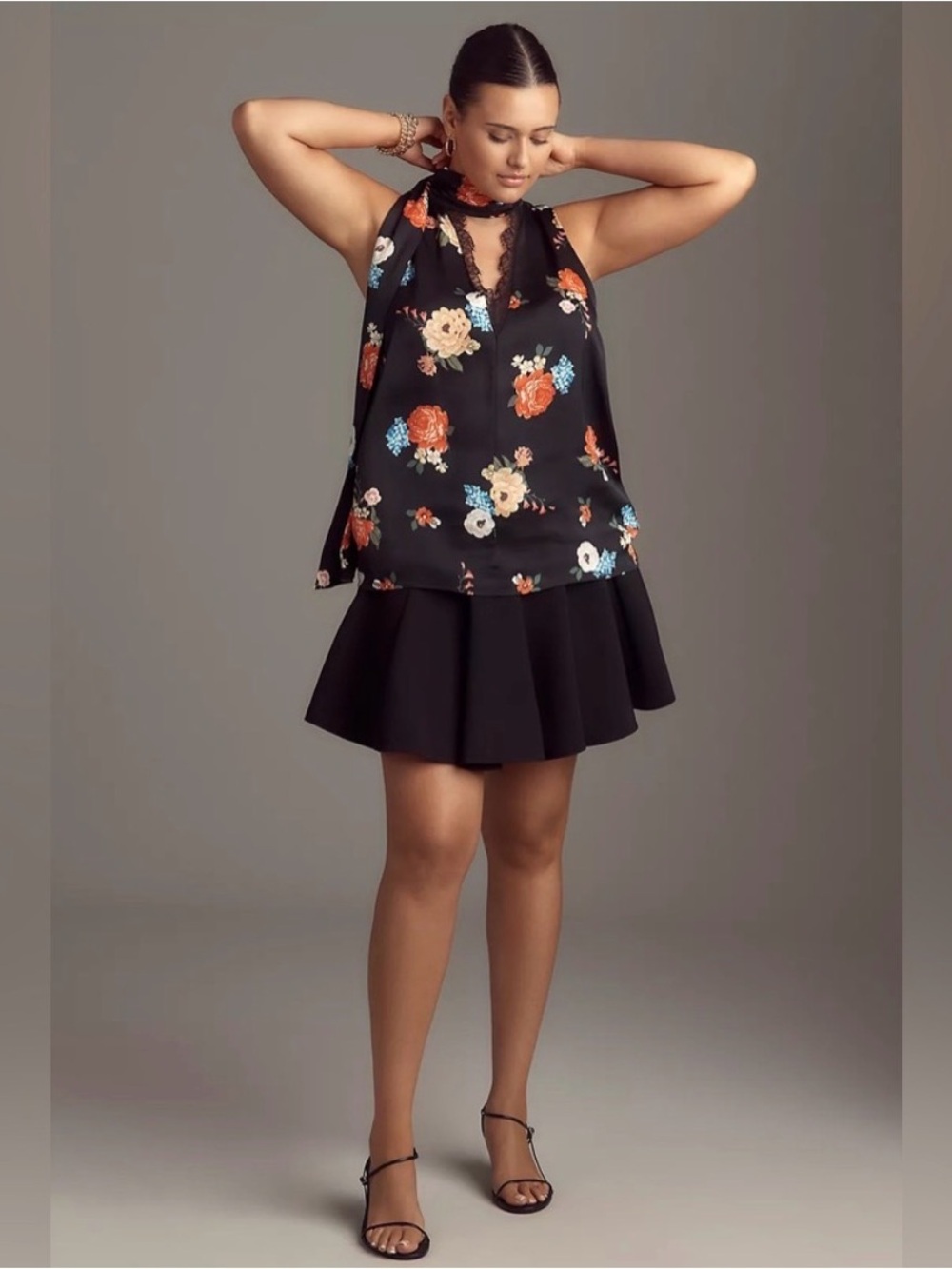 Anthropologie Black Floral Lace-Trim Halter Top - Picture 6 of 8